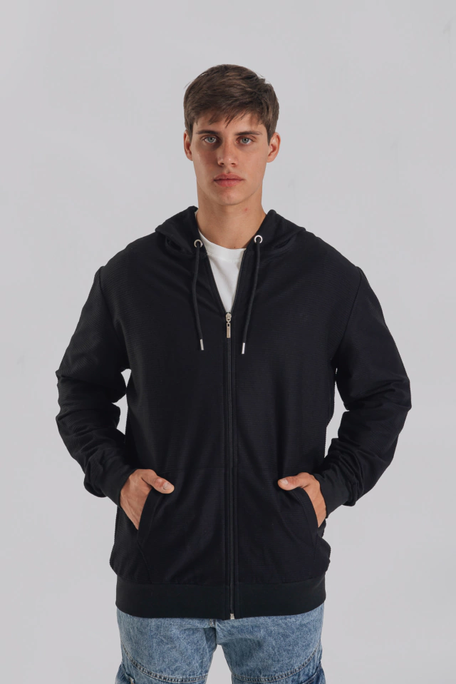 Campera Algodón Negro con Capucha